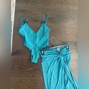 Teal Swimsuit bond eye and Skirt Set vix